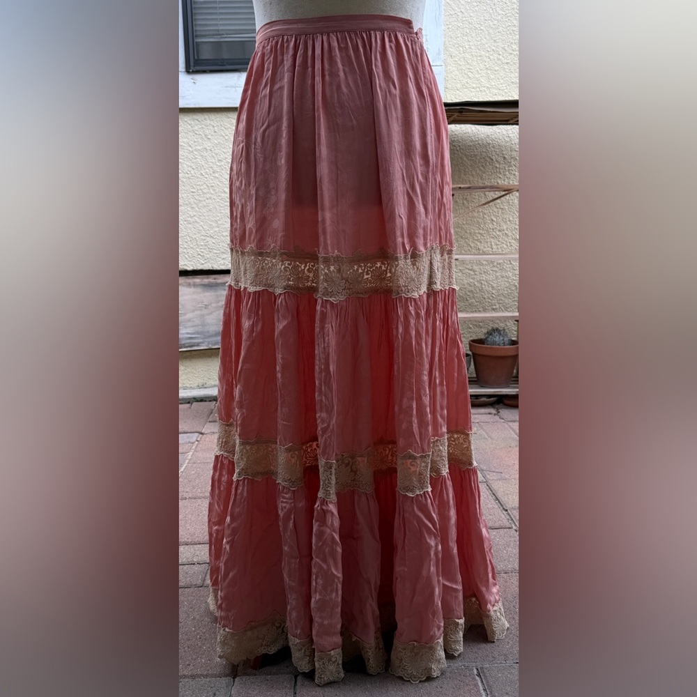 Free People x Spell & Gypsy Collective Ocean Maxi Skirt Lace Coral Pink Boho - Picture 2 of 8